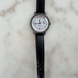 Brighton Silver Plated Watch with Black Leather Band